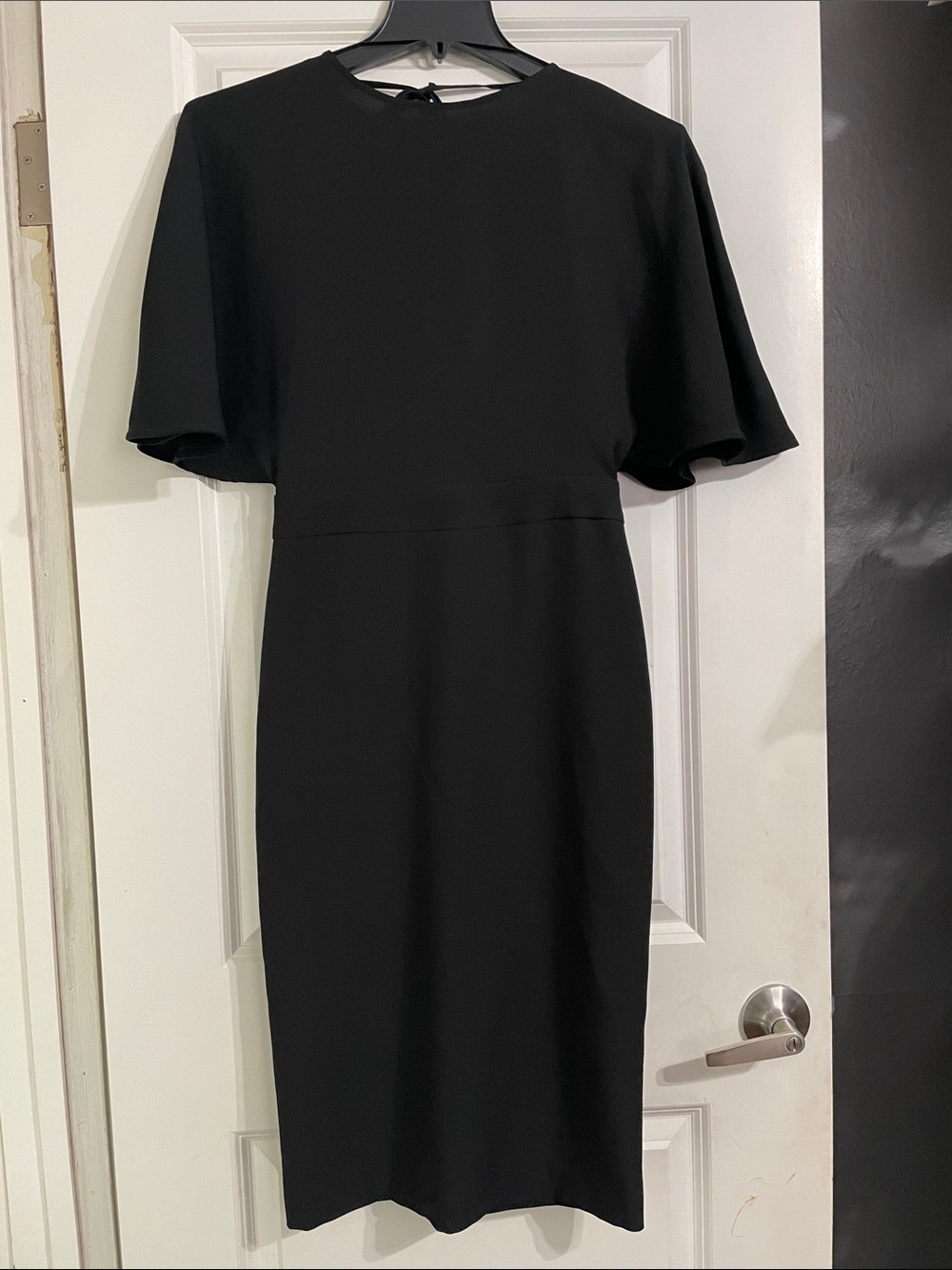 Zara Black Flutter Sleeve Open Back Midi Dress Size Medium